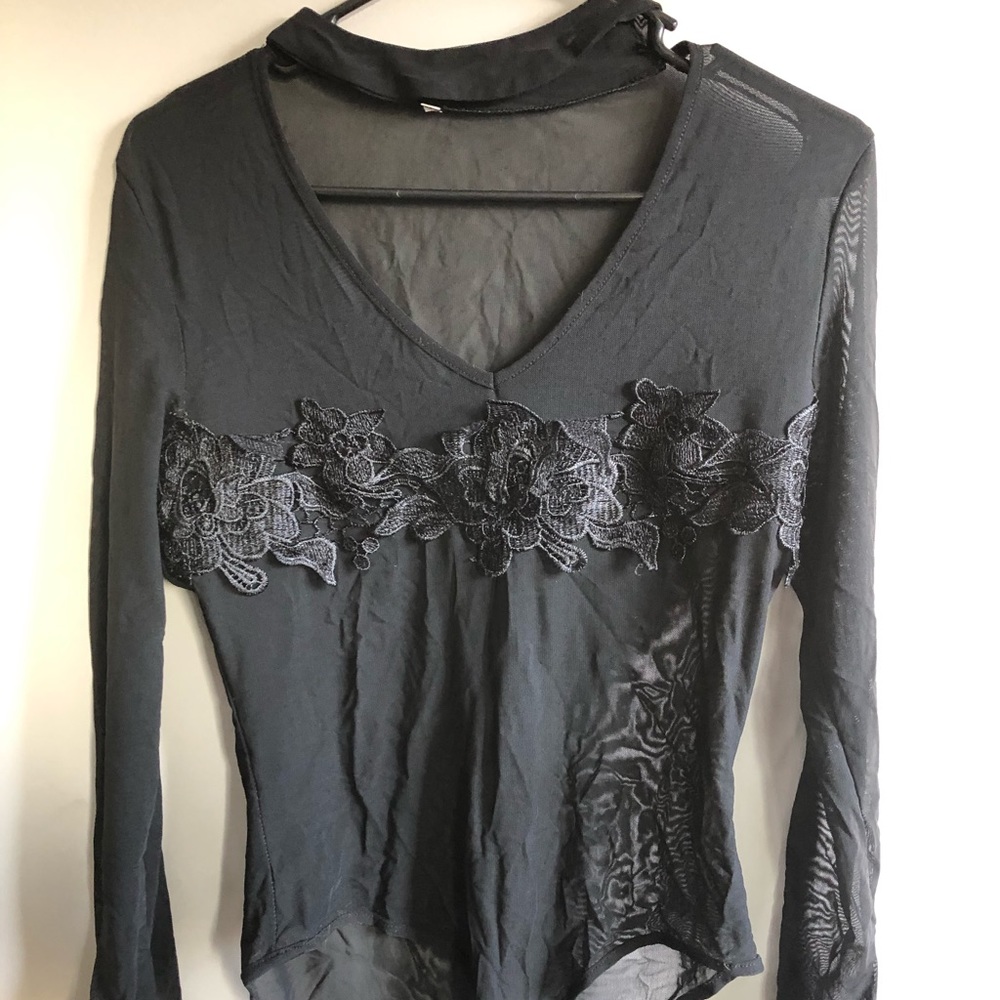 See through bodysuit with embroidery
